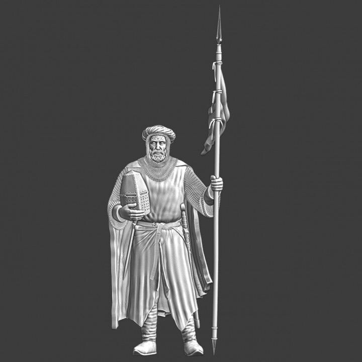 Medieval Templar knight with banner