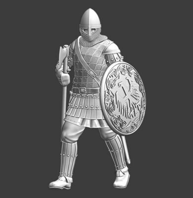 Medieval Varangian guard - walking with axe