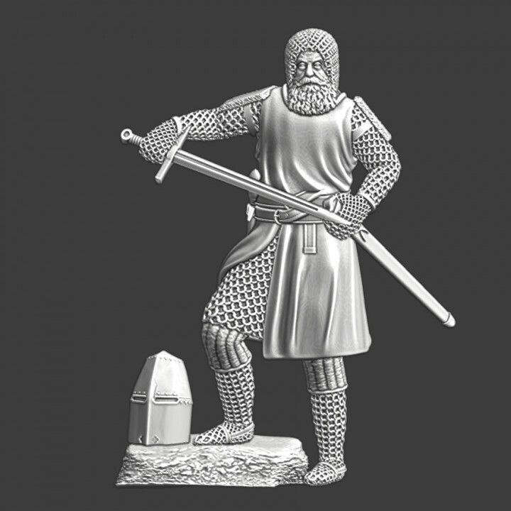Old medieval knight - sheathing his blade