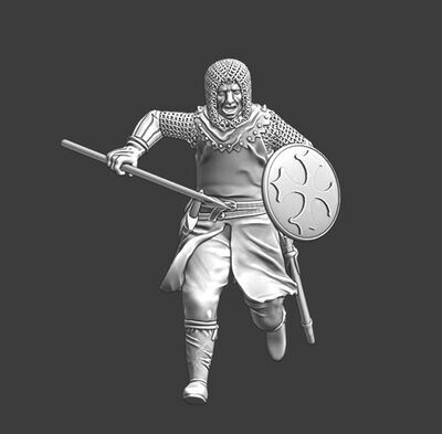 Medieval soldier running with spear