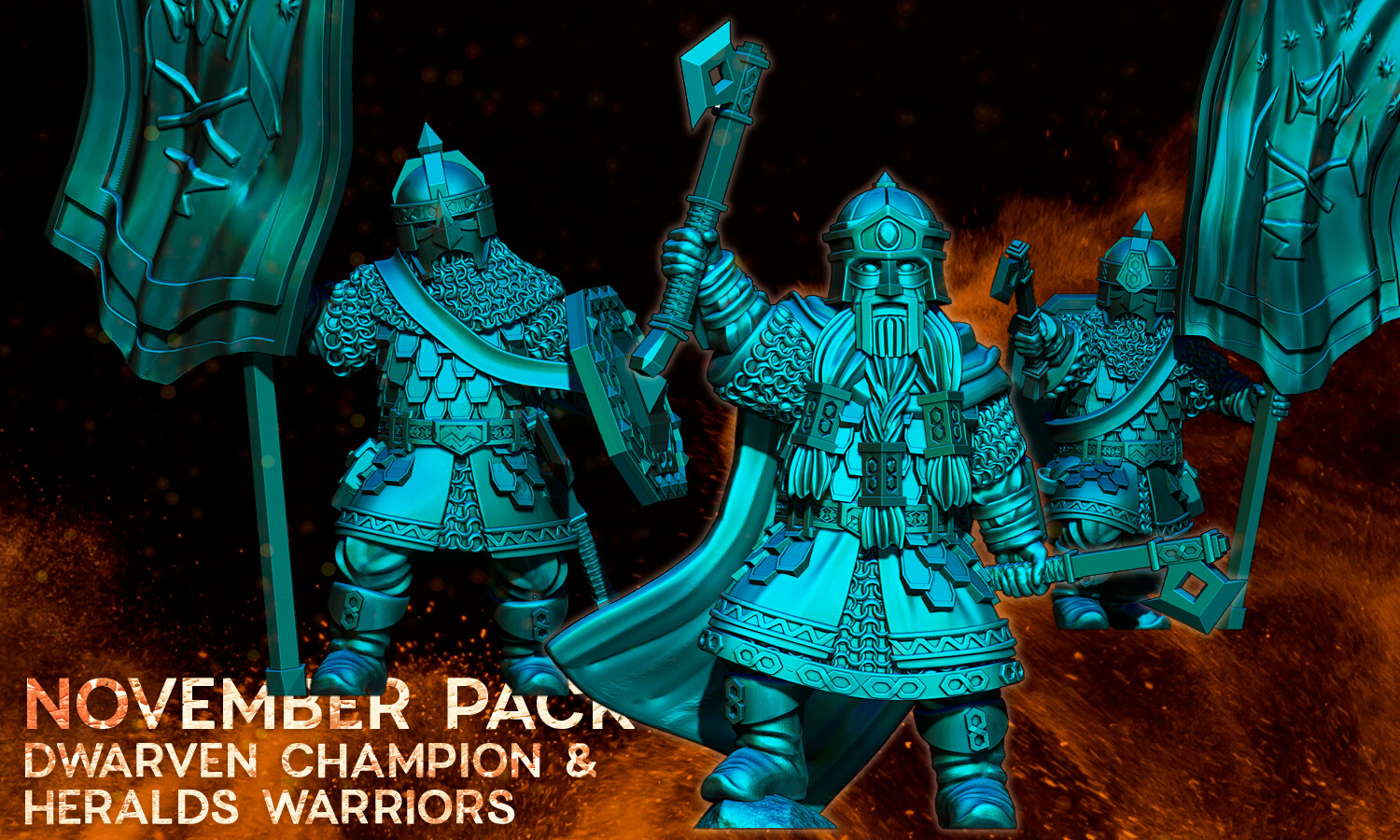 Exiled Dwarfs - Champion and Heralds (Pack 3 units)