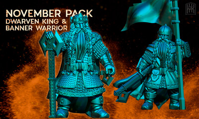 Exiled Dwarfs - King and banner (Pack 2 units)