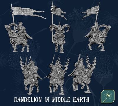Dwarf of Metal Mountain Ram Cavalry Captain (Banner) - 2 poses