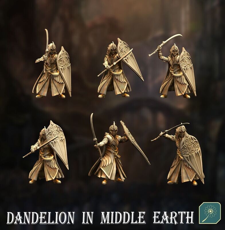 Golden Wood Elf Footmen - Shield + Glaive (pak 6 units)