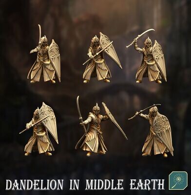 Golden Wood Elf Footmen - Shield + Glaive (pak 6 units)