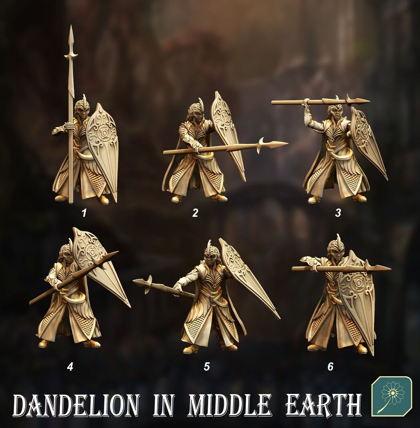 Golden Wood Elf Footmen - Shield + Spear (pak 6 units)