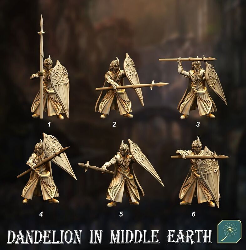 Golden Wood Elf Footmen - Shield + Spear (pak 6 units)