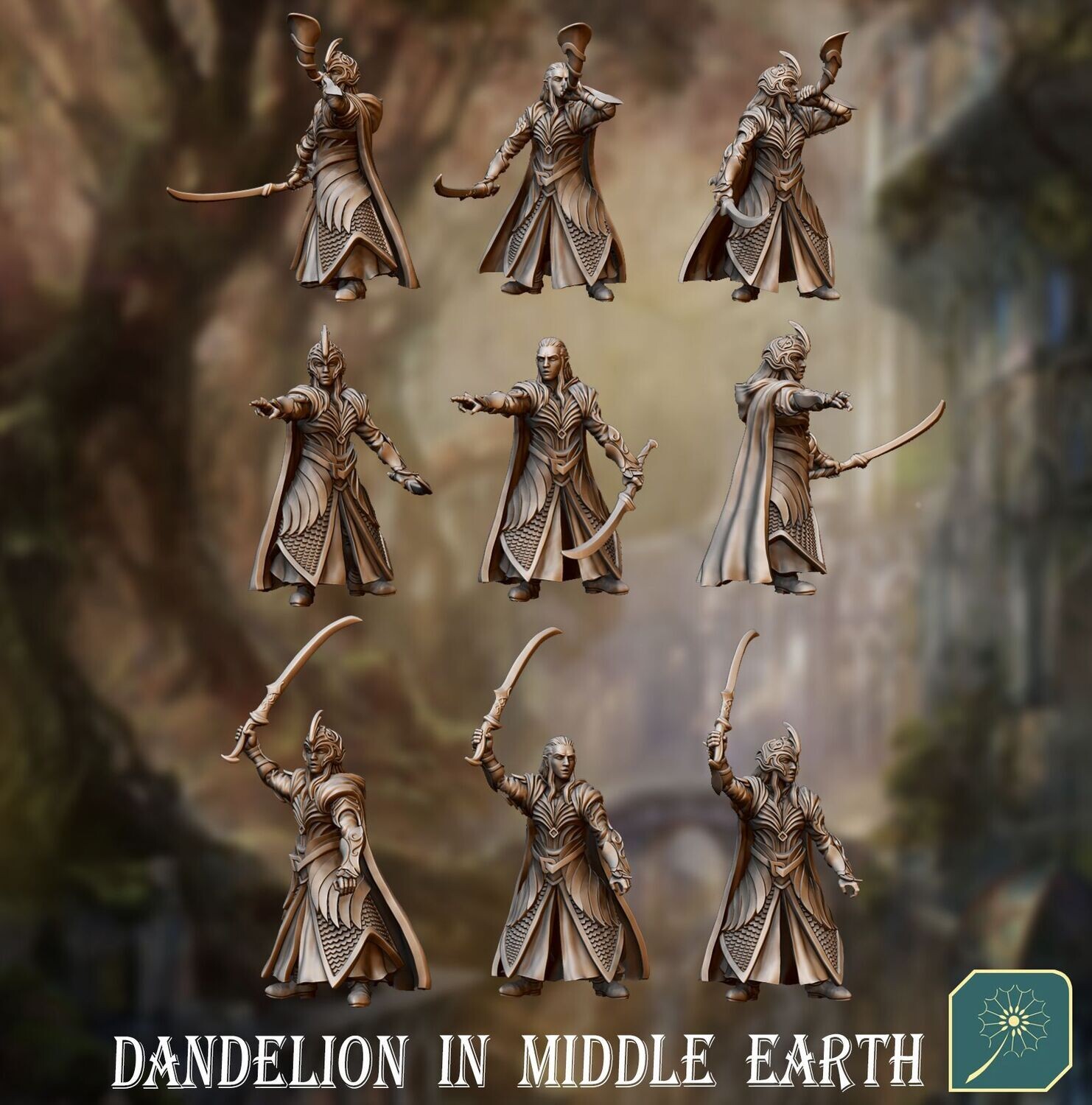 Golden Wood Elf Footmen - Command Group (pak 3 units)