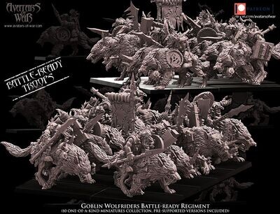 Goblin Wolfriders Battle-Ready regiment (10 Goblins mounted on wolf)