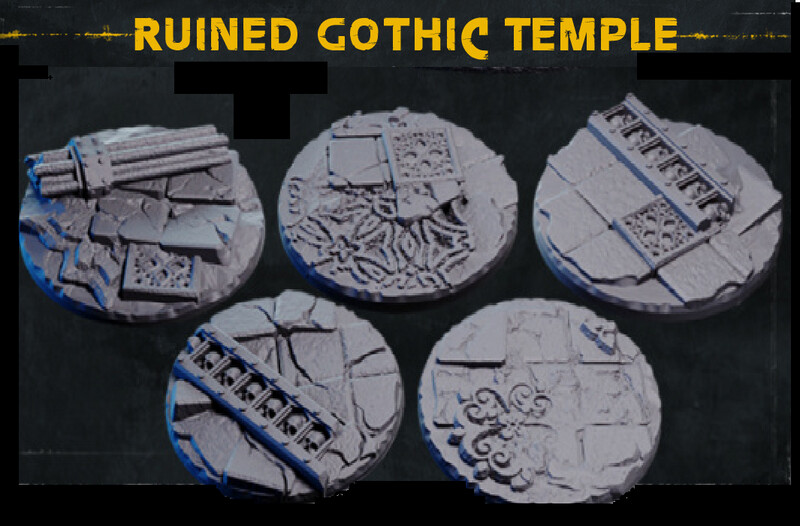 Ruined Gothic Temple - Bases & Toppers - 28mm (pack 5 units)