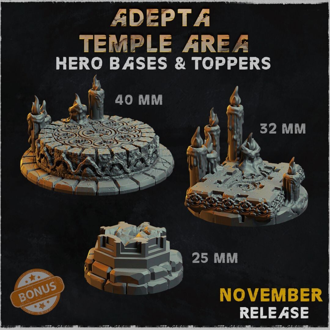 Adepta Temple Area - Hero Bases & Toppers - Pack 3 bases (25,32,40mm)