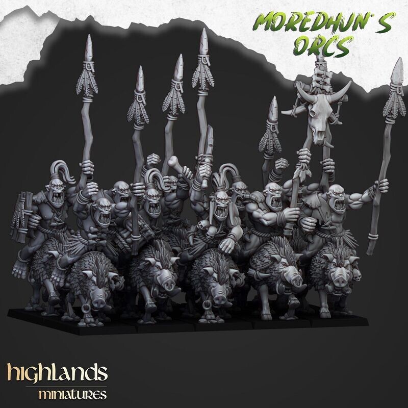 Mounted Cave Orcs ,spears, hand weapons, shields, bows - Moredhun´s Orcs (pack 10 units)
