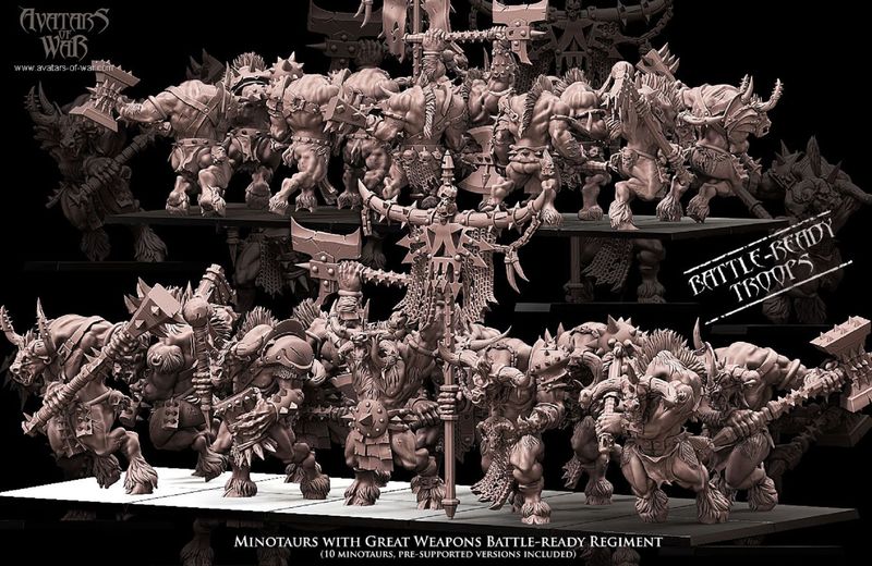 Minotaurs with great weapons Battle-Ready regiment  (pack 10 ud)