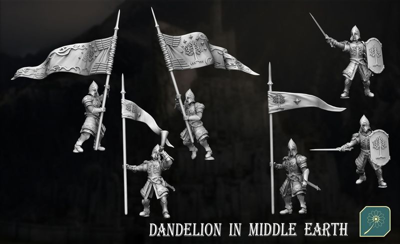 Soldier of Guard Tower - Command Group (Banner, Hornblower, Captain) - (pack 3 units)