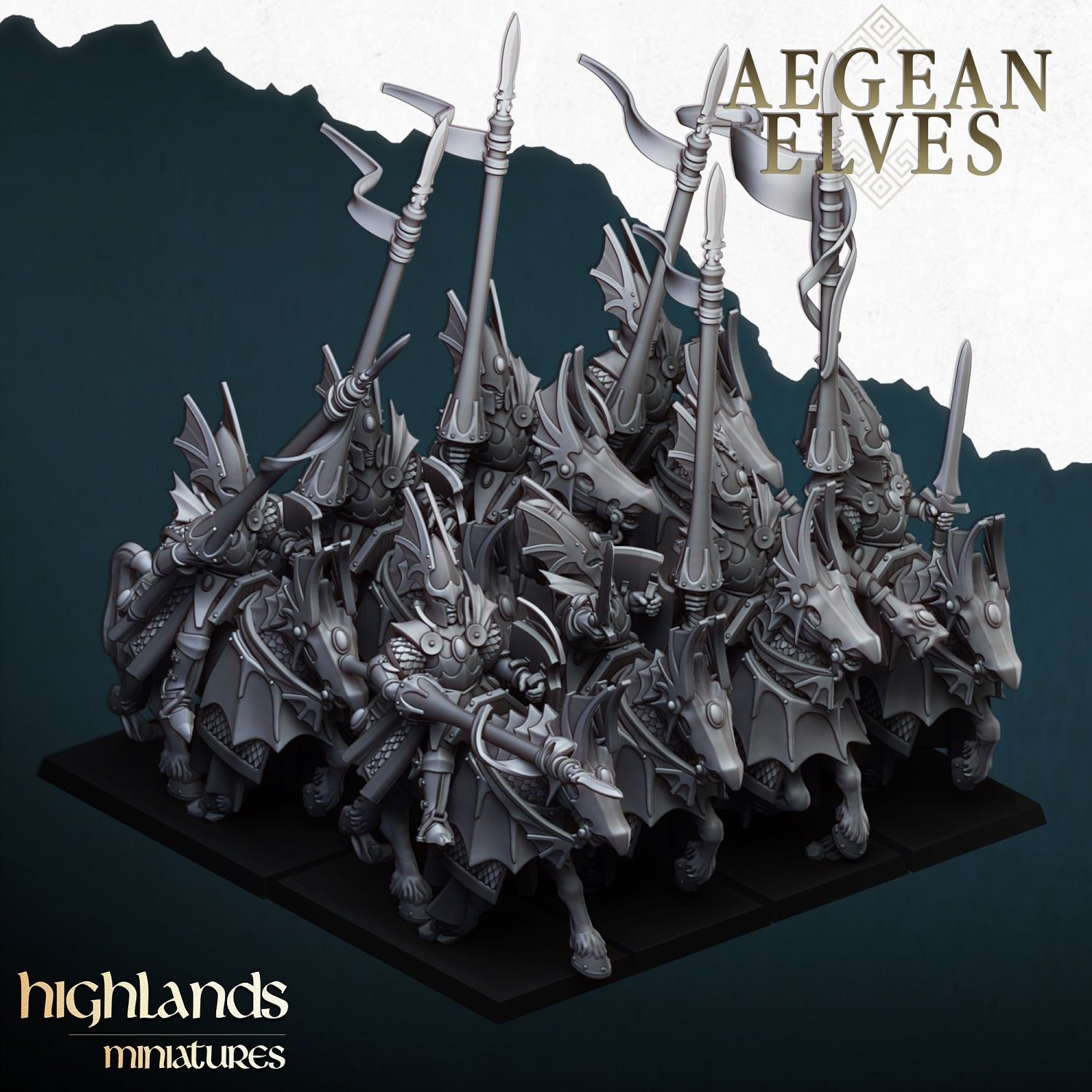 Aegean Elves Mounted Dragons (command group included) pack 5 or 10 miniatures