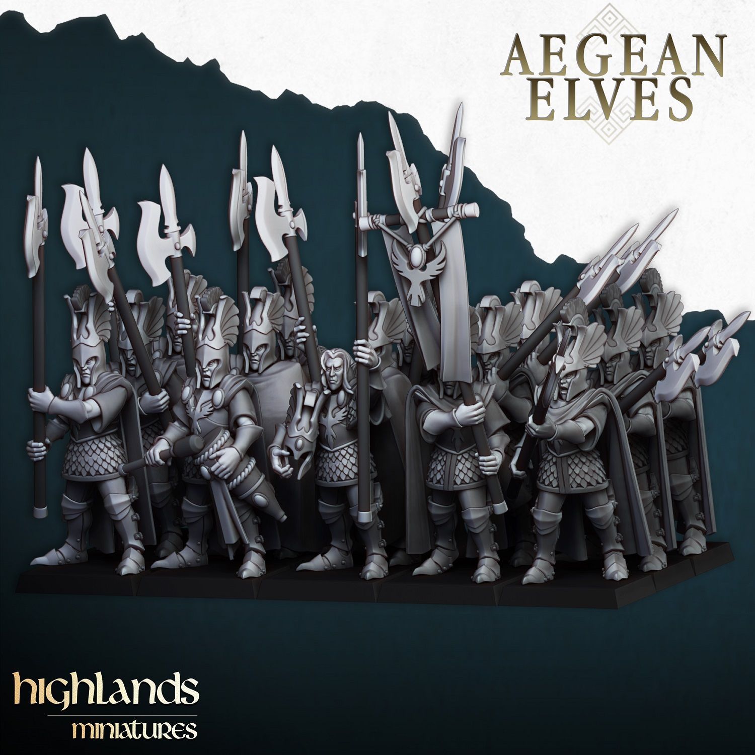 Aegean Elves Mycenaean Guard (command group included)- packs 10, 20 or 30 miniatures