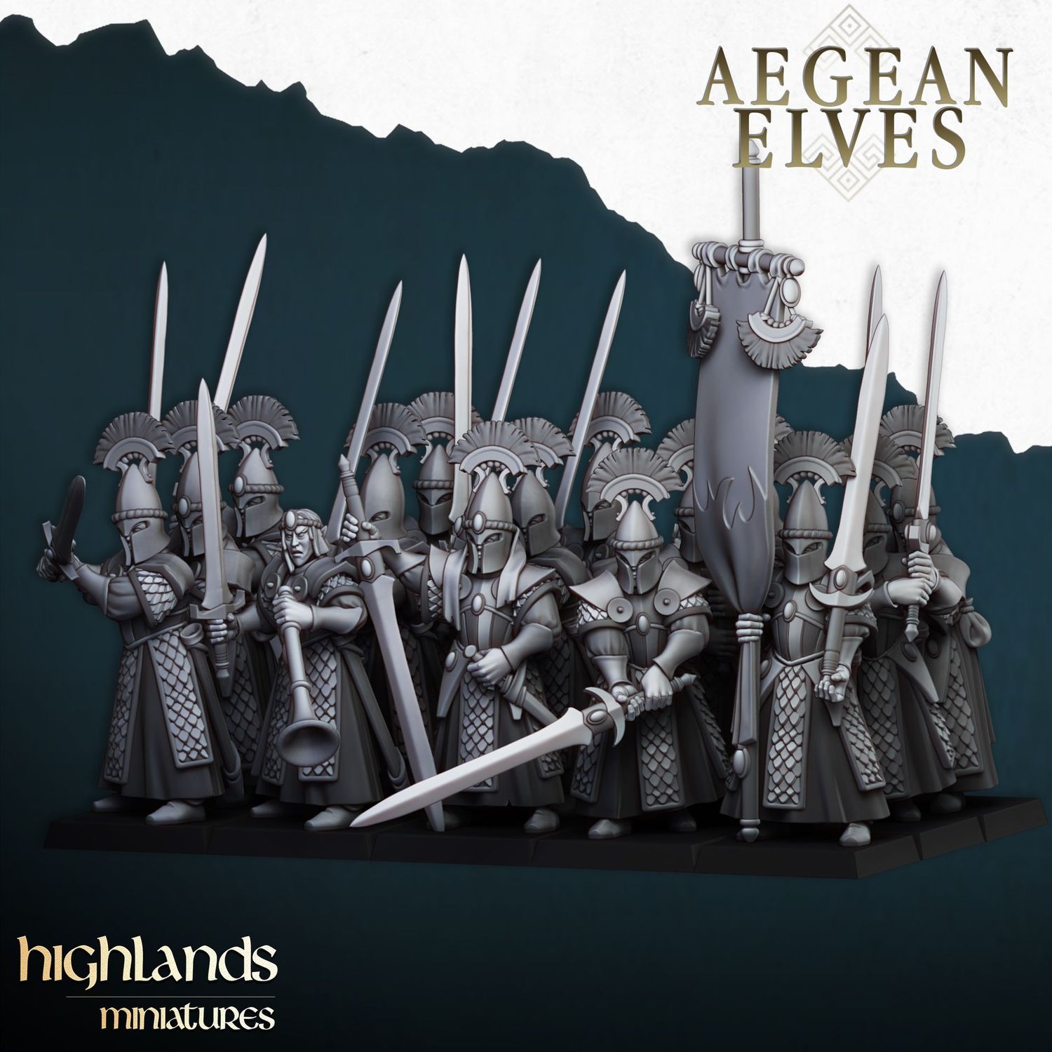 Aegean Elves Swords of Messara (command group included)- packs 10, 20 or 30 miniatures Aegean Elves Swords of Messara (command group included)- packs 10, 20 or 30 miniatures