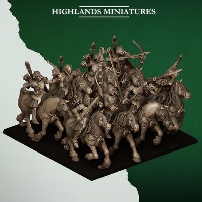 Mounted feral archers (command group included) pack 5 or 10 miniatures
