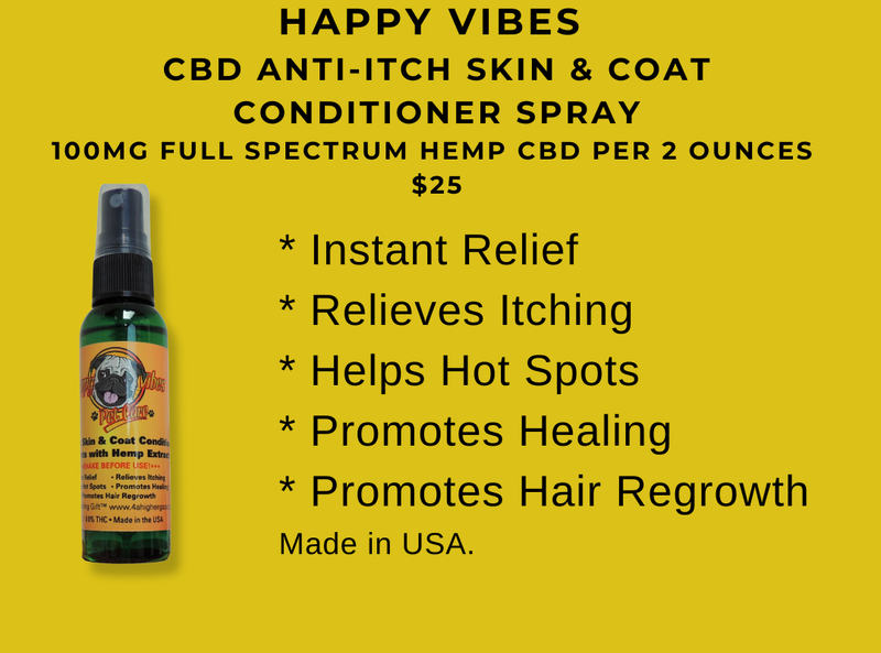 Happy Vibes CBD Anti-Itch Skin & Coat Conditioner Spray - 100mg Full Spectrum Hemp CBD per 2 ounces
