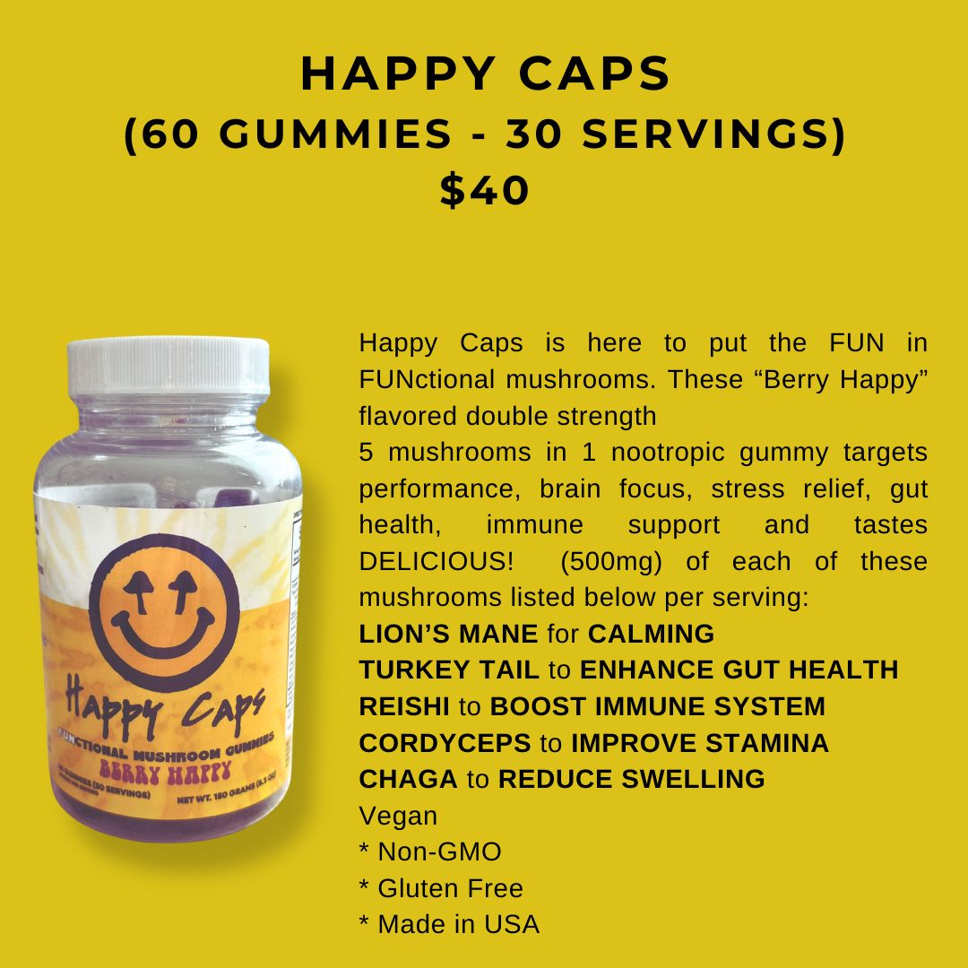 Happy Caps Functional Mushroom Gummies (60 gummies - 30 servings)
