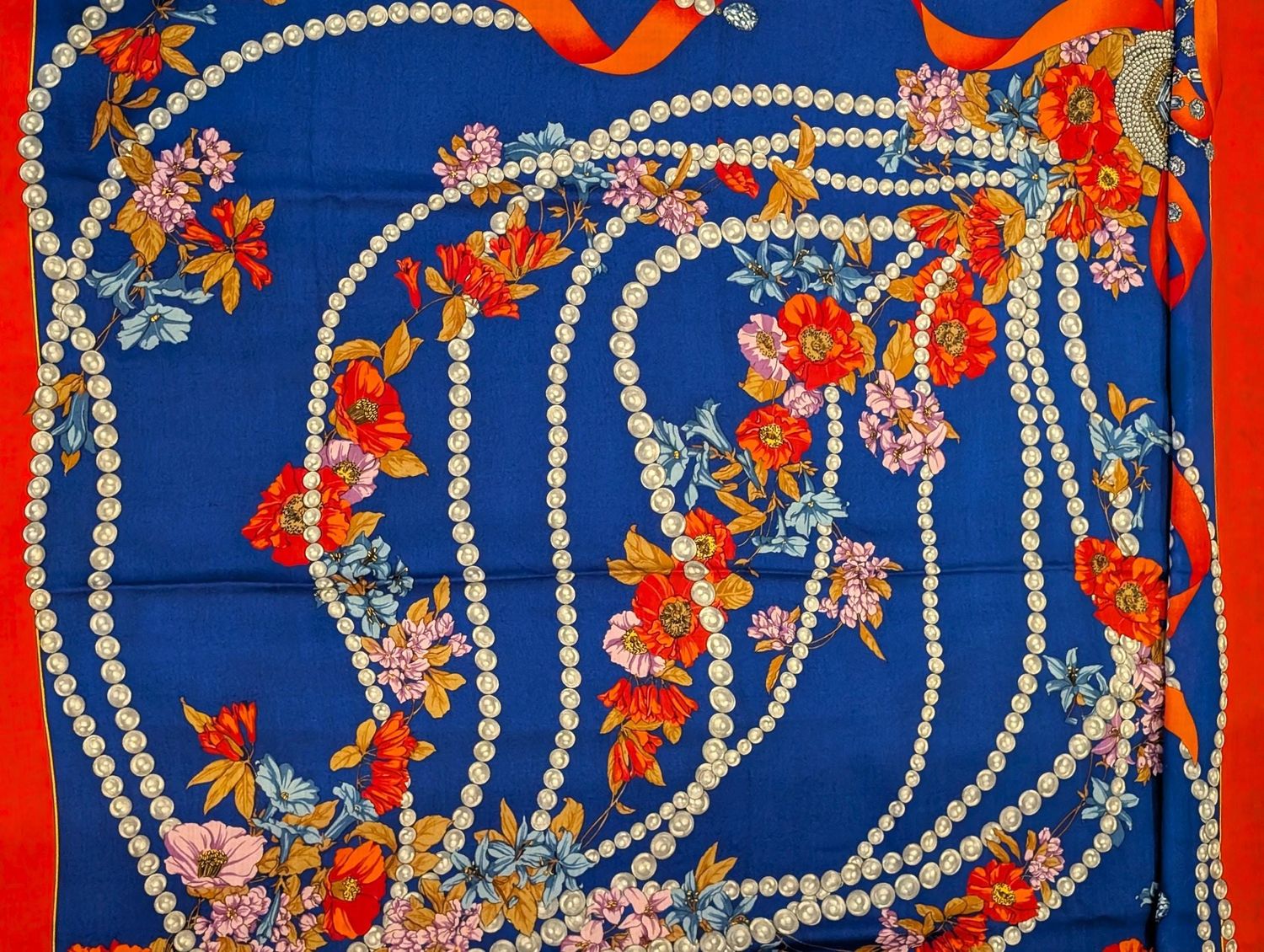 Vintage Cartier Silk + Wool Shawl royal blue and red Made in Italy with Original Box