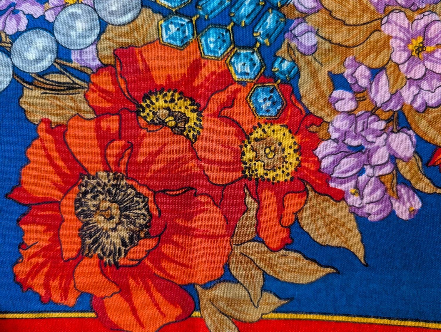 Vintage Cartier Silk + Wool Shawl royal blue and red Made in Italy with Original Box