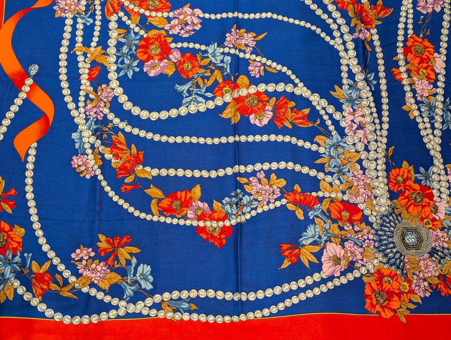 Vintage Cartier Silk + Wool Shawl royal blue and red Made in Italy with Original Box