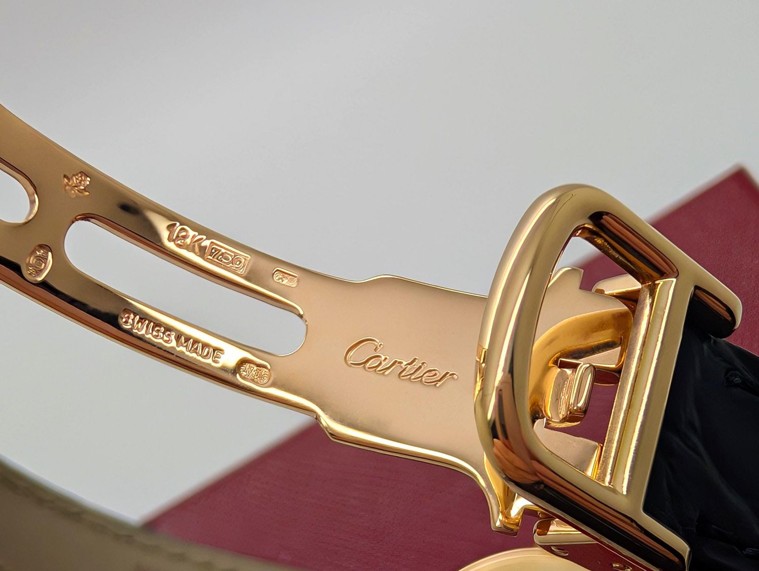 Cartier Ellipse Watch in Yellow Gold with Diamonds, Quartz Movement and black alligator strap, vintage watch for women