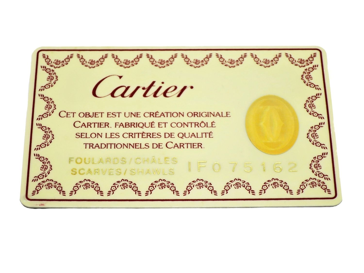 Vintage Cartier Scarf Mid-Size Italian Silk Twill red Panther Bracelet motif comes with Original Box + Certificate