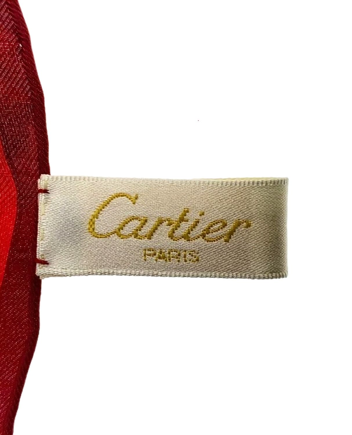 Vintage Cartier Scarf Mid-Size Italian Silk Twill red Panther Bracelet motif comes with Original Box + Certificate