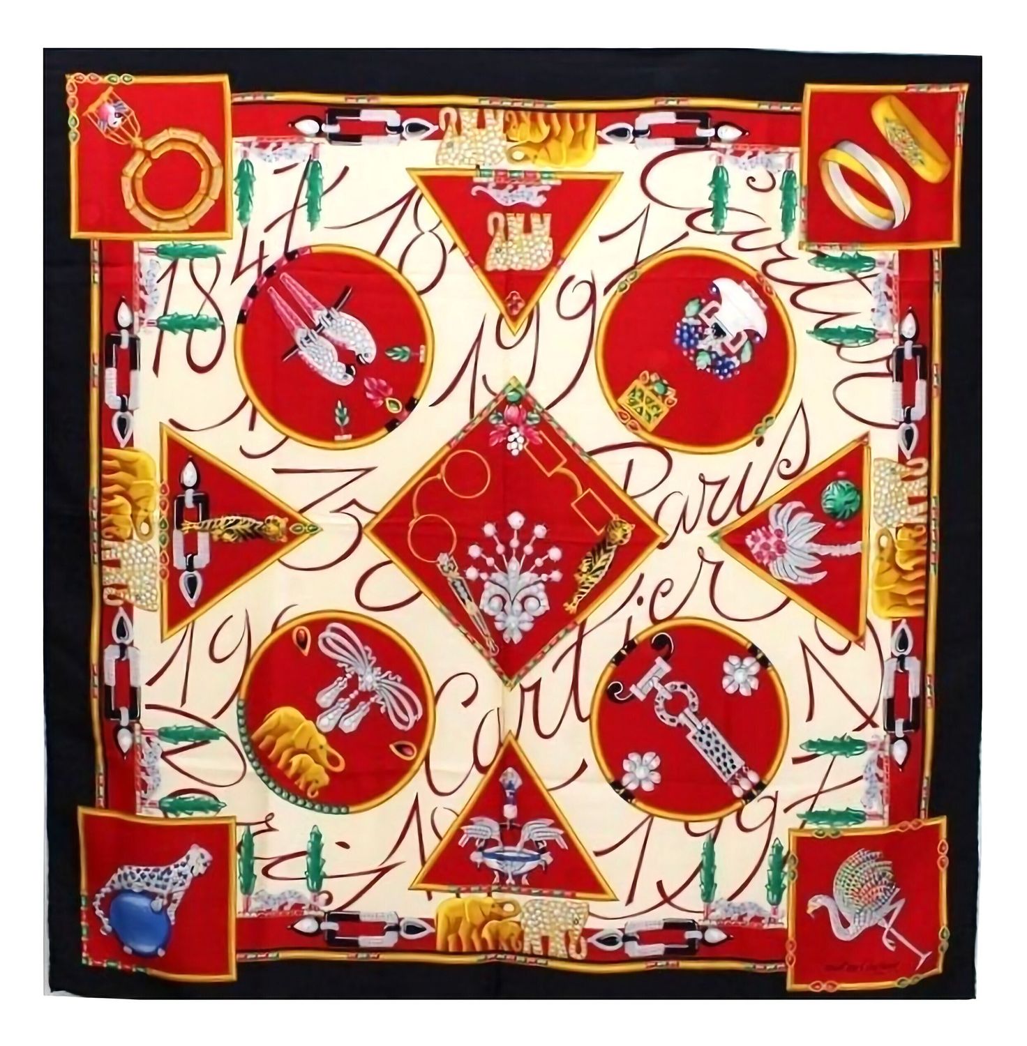 Vintage Cartier Scarf Large Square Size Italian Silk Brocade