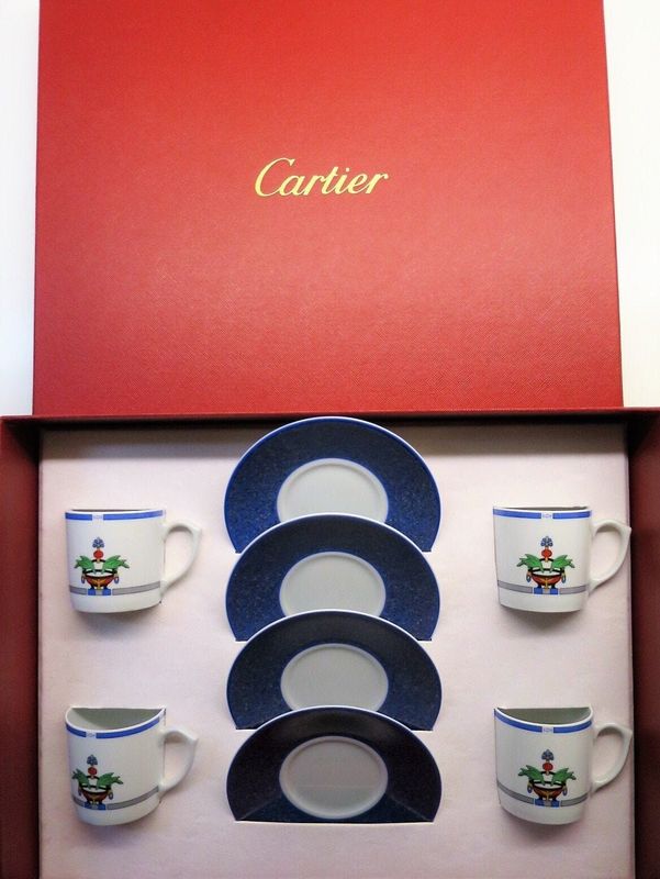 Cartier Demitasse Cups + Saucers Set of 4 in Original Box