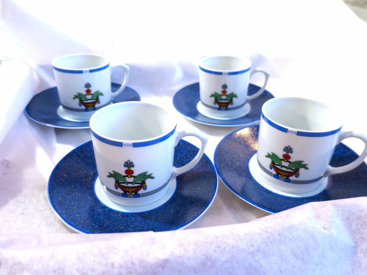 Cartier Demitasse Cups + Saucers Set of 4 in Original Box