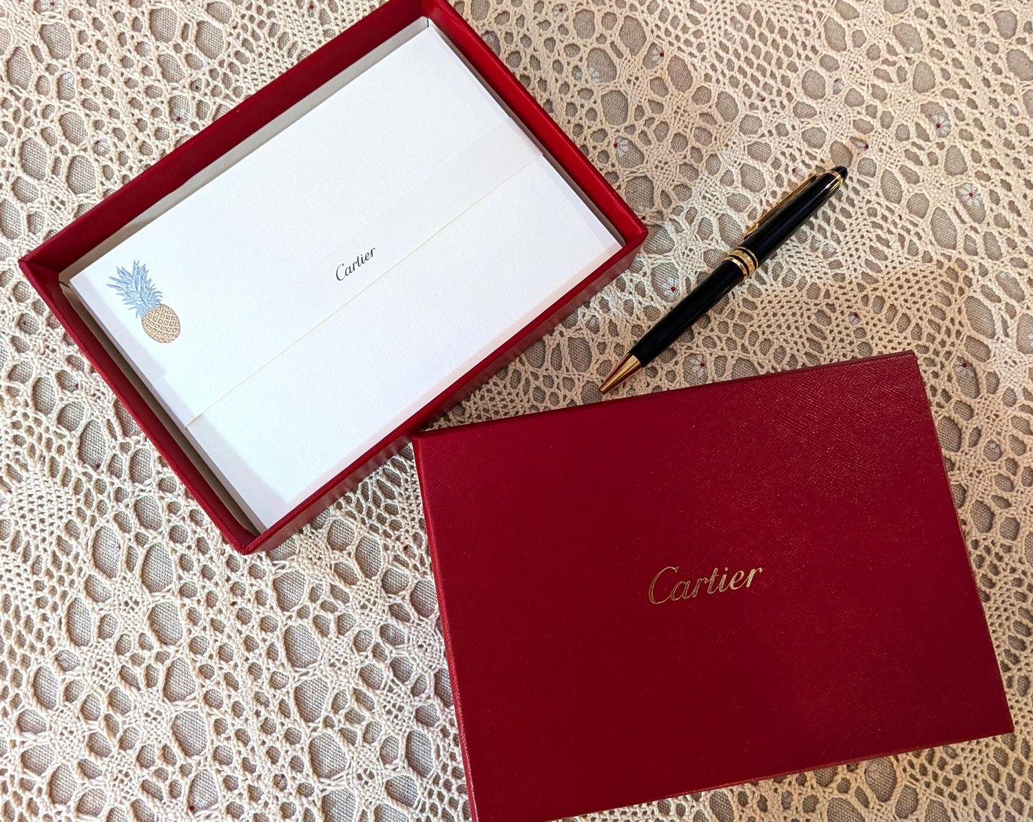 Vintage Cartier Stationery Set in Original Box Pineapple motif