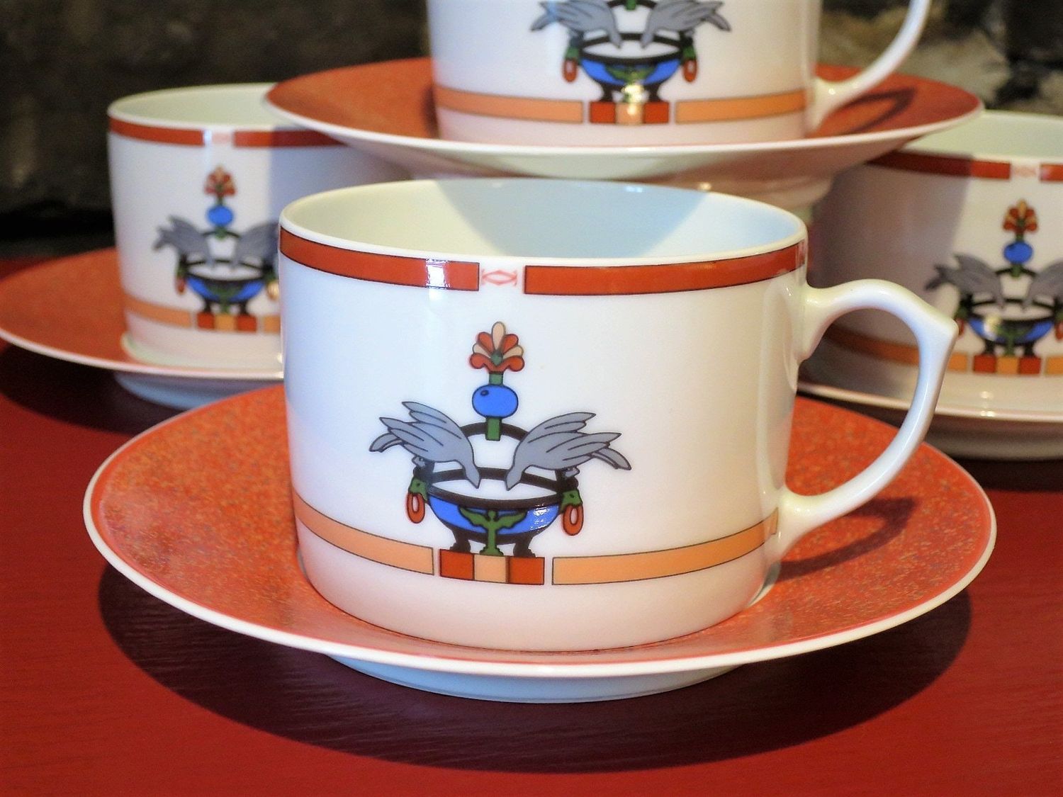 Vintage Cartier Cup + Saucer Set of 4 French Limoges Porcelain