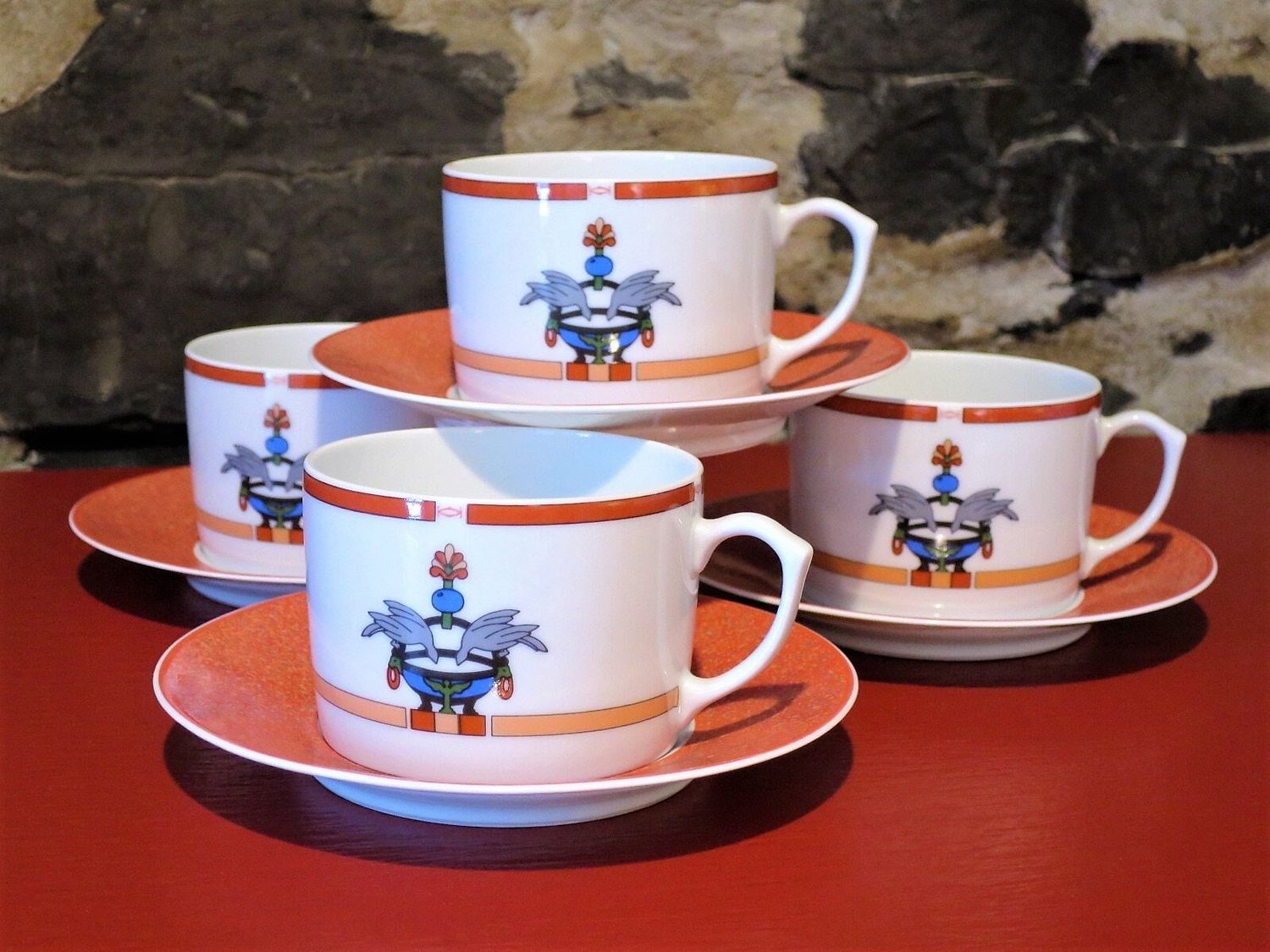 Vintage Cartier Cup + Saucer Set of 4 French Limoges Porcelain