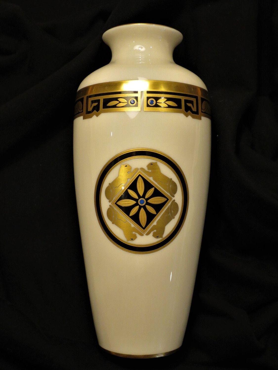 Vintage Cartier Vase Circa 1986 in Porcelain Egyptian Revival Decor