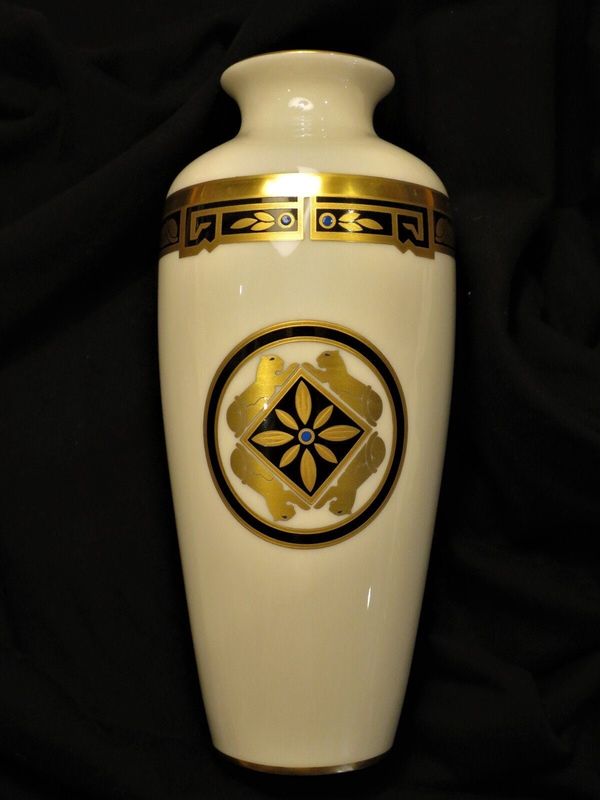 Vintage Cartier Vase Circa 1986 in Porcelain Egyptian Revival Decor