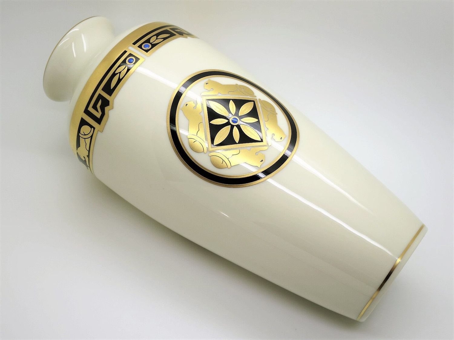 Vintage Cartier Vase Circa 1986 in Porcelain Egyptian Revival Decor