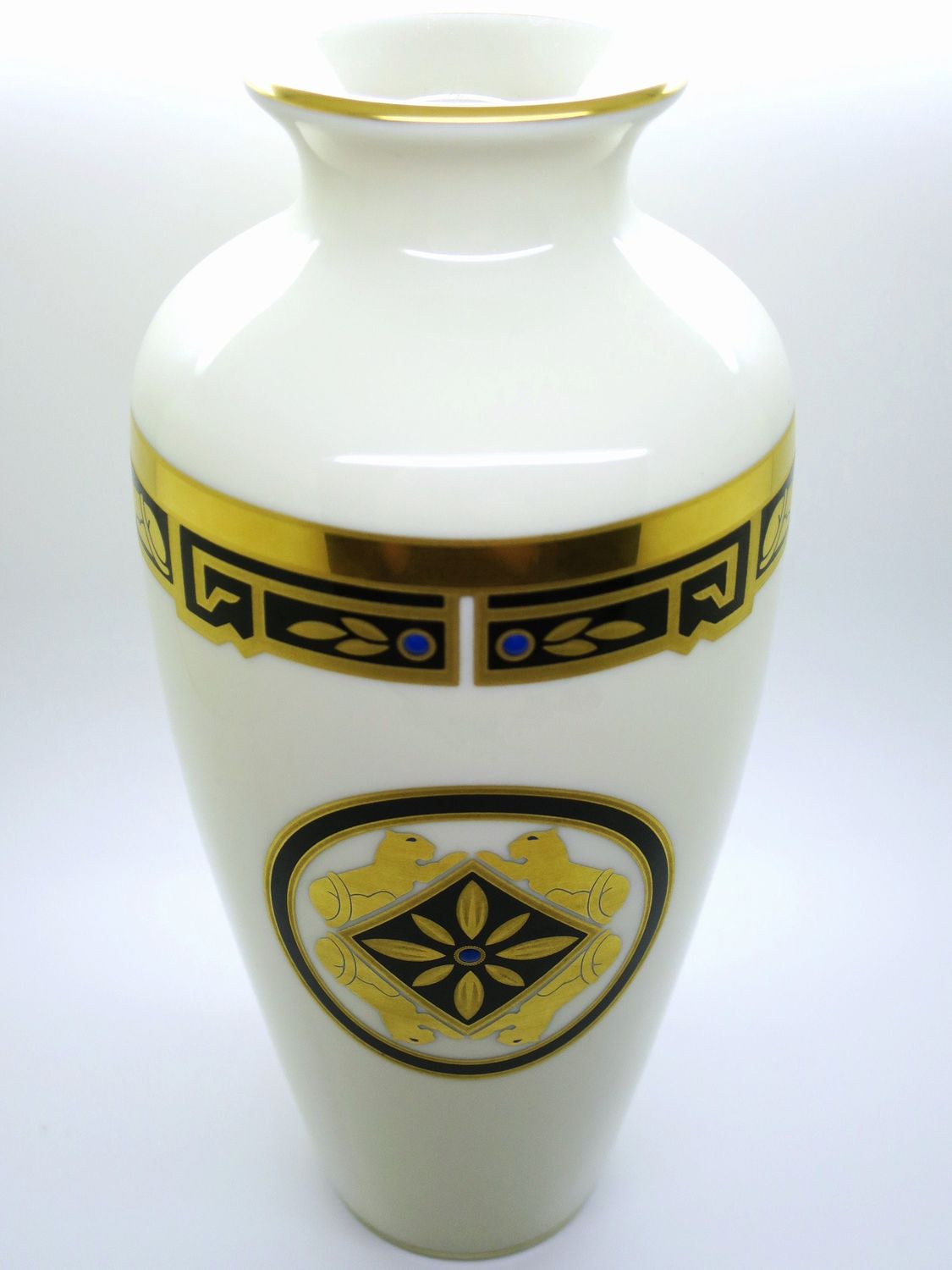 Vintage Cartier Vase Circa 1986 in Porcelain Egyptian Revival Decor