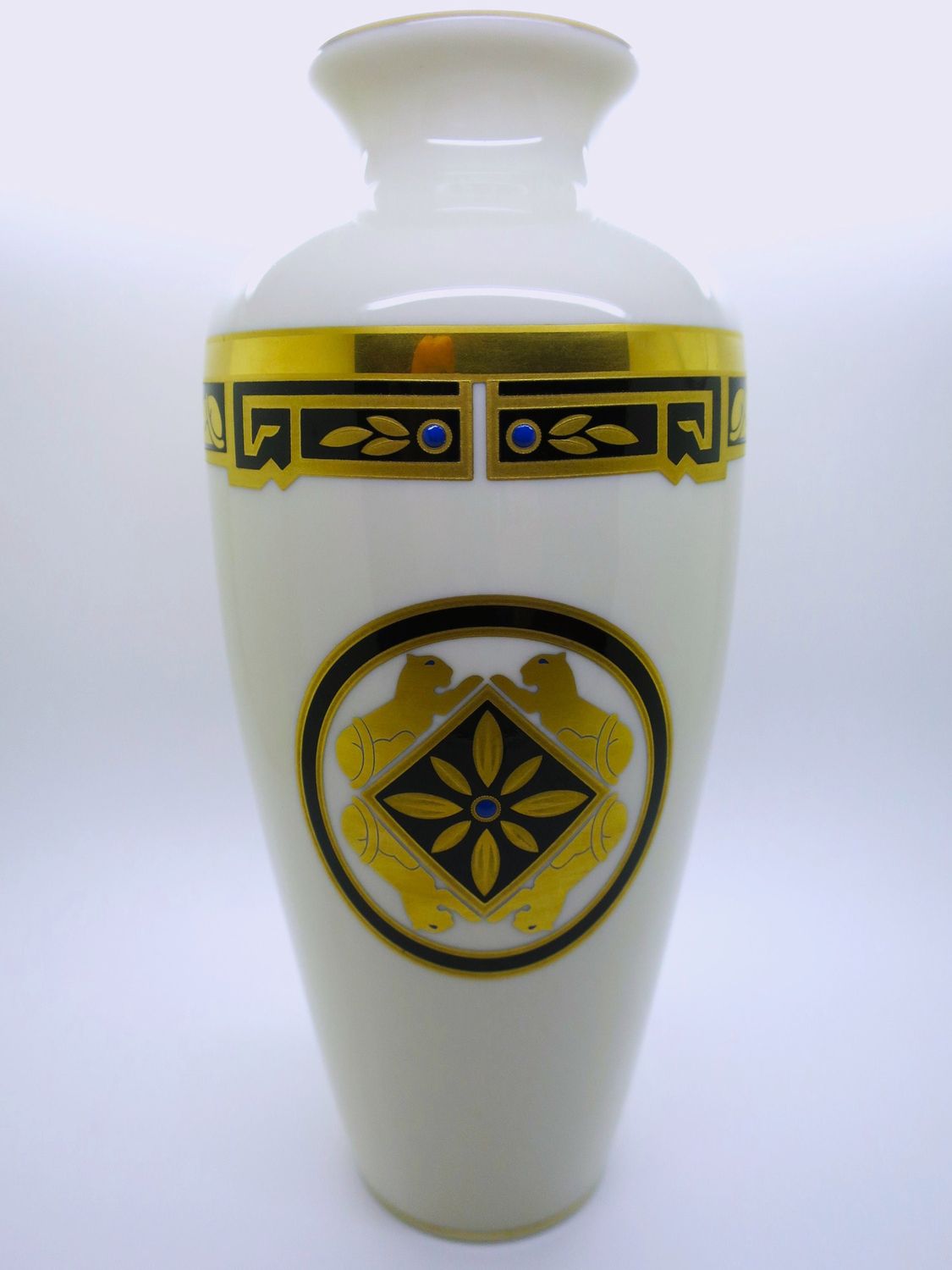 Vintage Cartier Vase Circa 1986 in Porcelain Egyptian Revival Decor