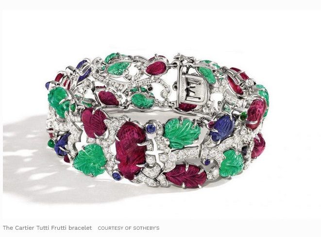 Vintage Cartier Scarf Large Square Size Italian Silk Brocade in red Tutti Frutti Jewelry motif