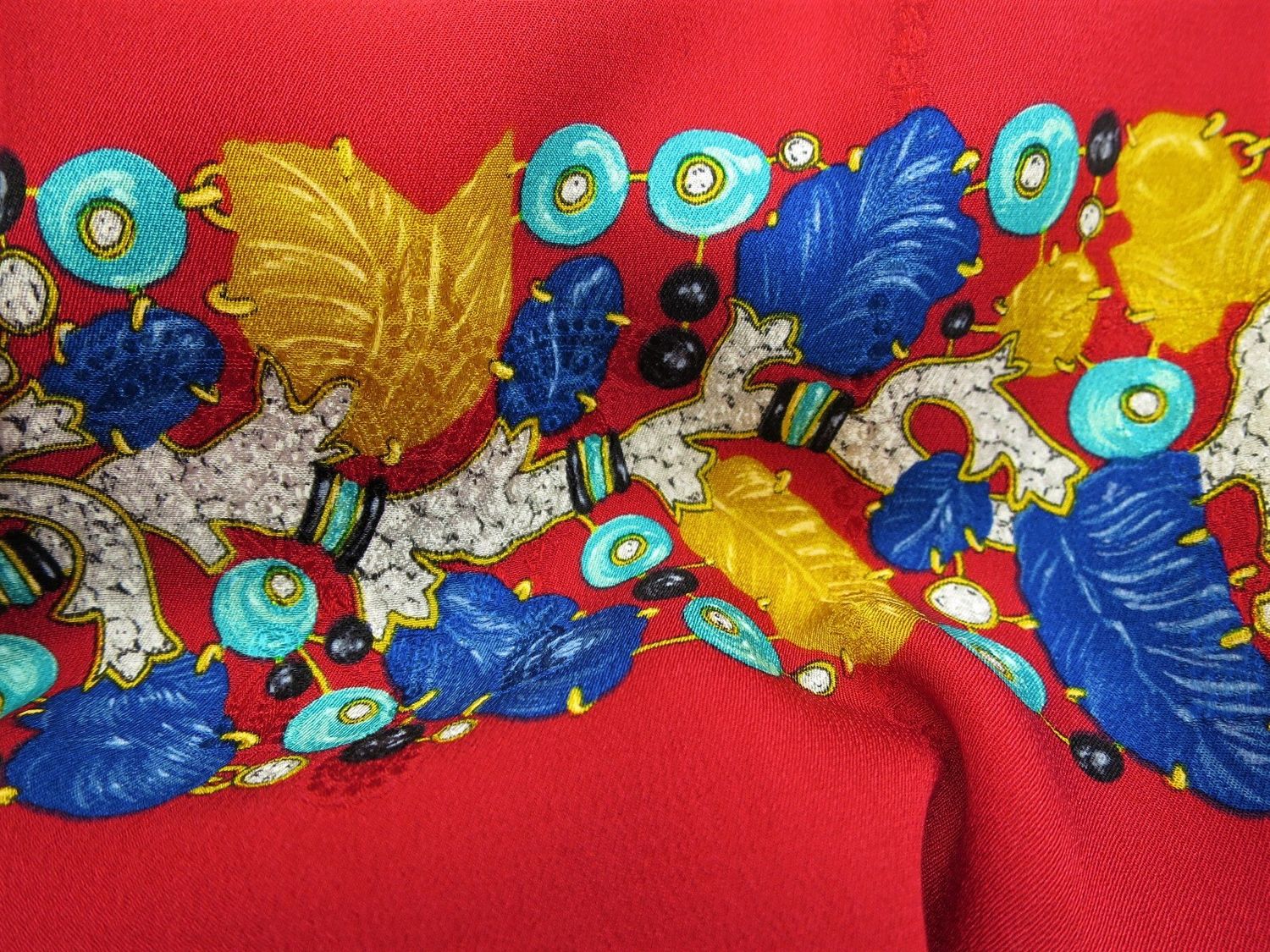 Vintage Cartier Scarf Large Square Size Italian Silk Brocade in red Tutti Frutti Jewelry motif