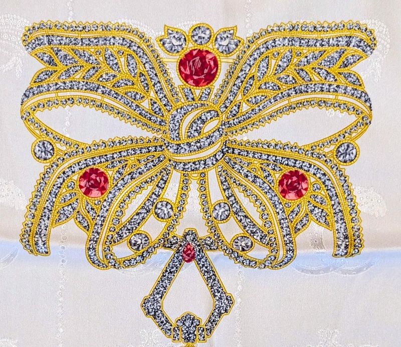 Vintage Cartier Scarf Large Square Size in pearl white with red Italian Silk Brocade