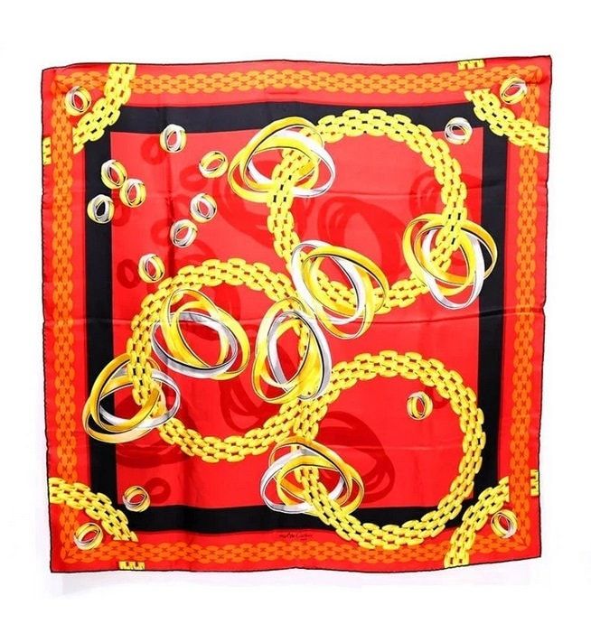 Vintage Cartier Scarf Large Square Size French Silk Twill red with Trinity motif