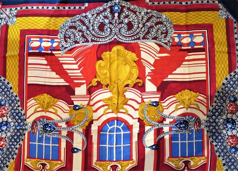 Vintage Cartier Scarf Large Italian Silk Brocade Original Box + Certificate