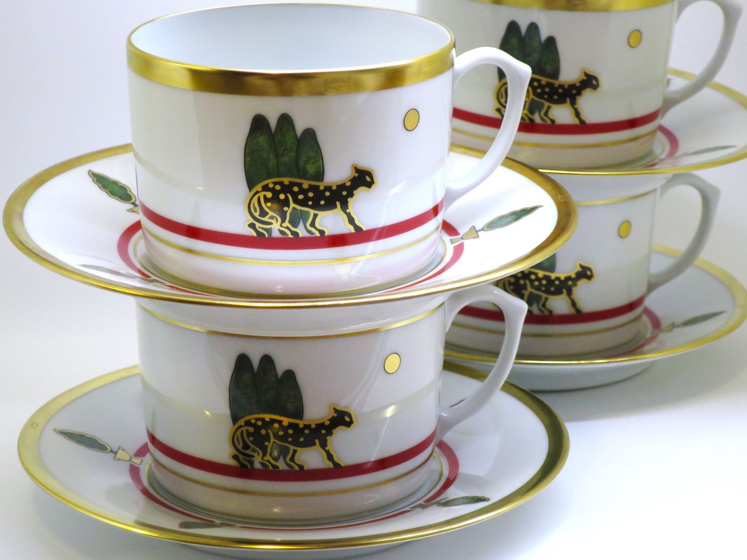 Limoges Porcelain for Cartier Cup + Saucers Set of 4