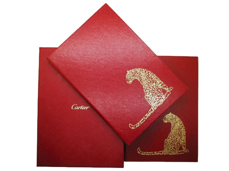 Set of 2 Cartier Hardcover Journals / Diaries Red with Gold Panther decor comes with Certificate and Red Presentation Box