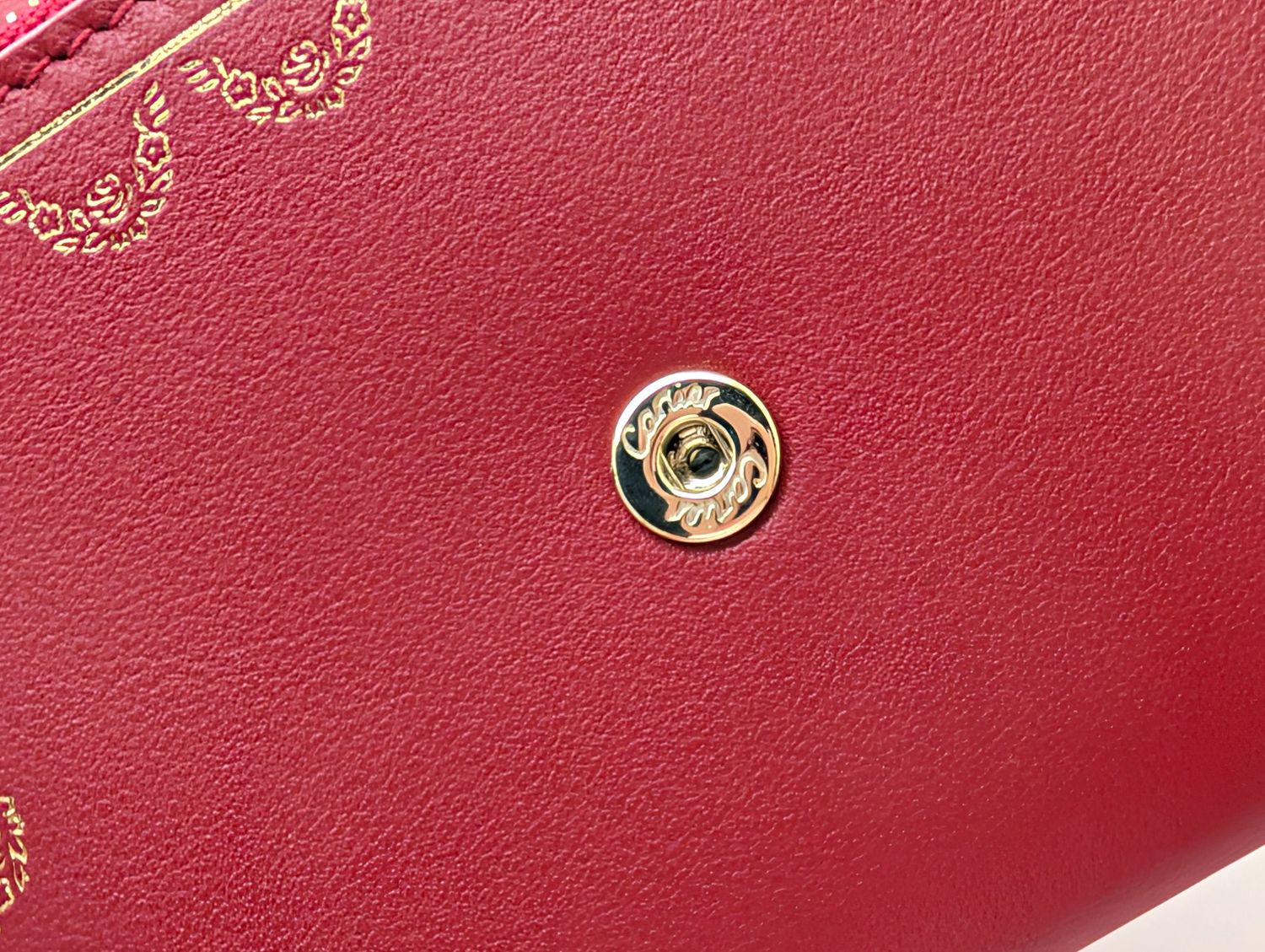 Cartier Wallet Small Garland Series in Red and Gold with Cartier Certificate, Booklet + Box