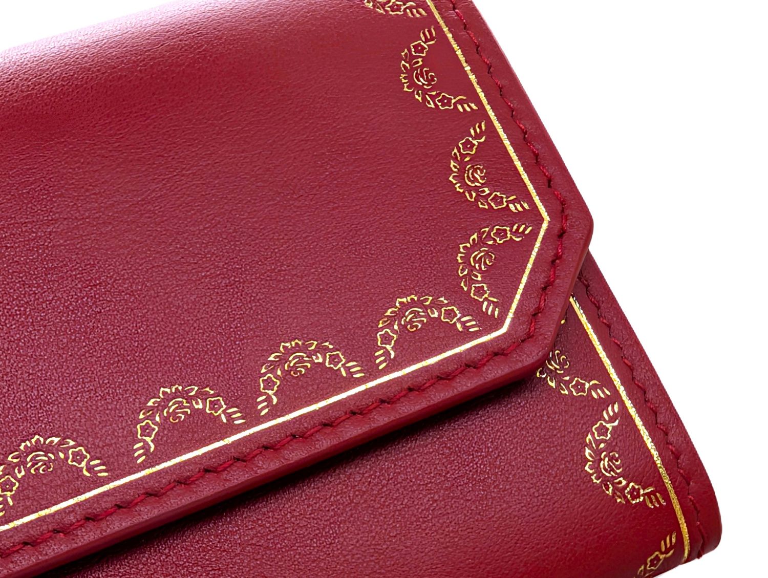 Cartier Wallet Small Garland Series in Red and Gold with Cartier Certificate, Booklet + Box